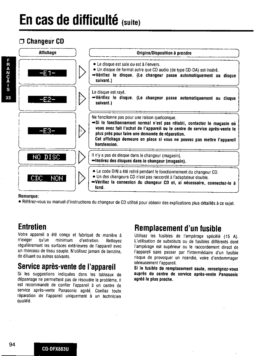 Panasonic CQ-DFX883U manual 