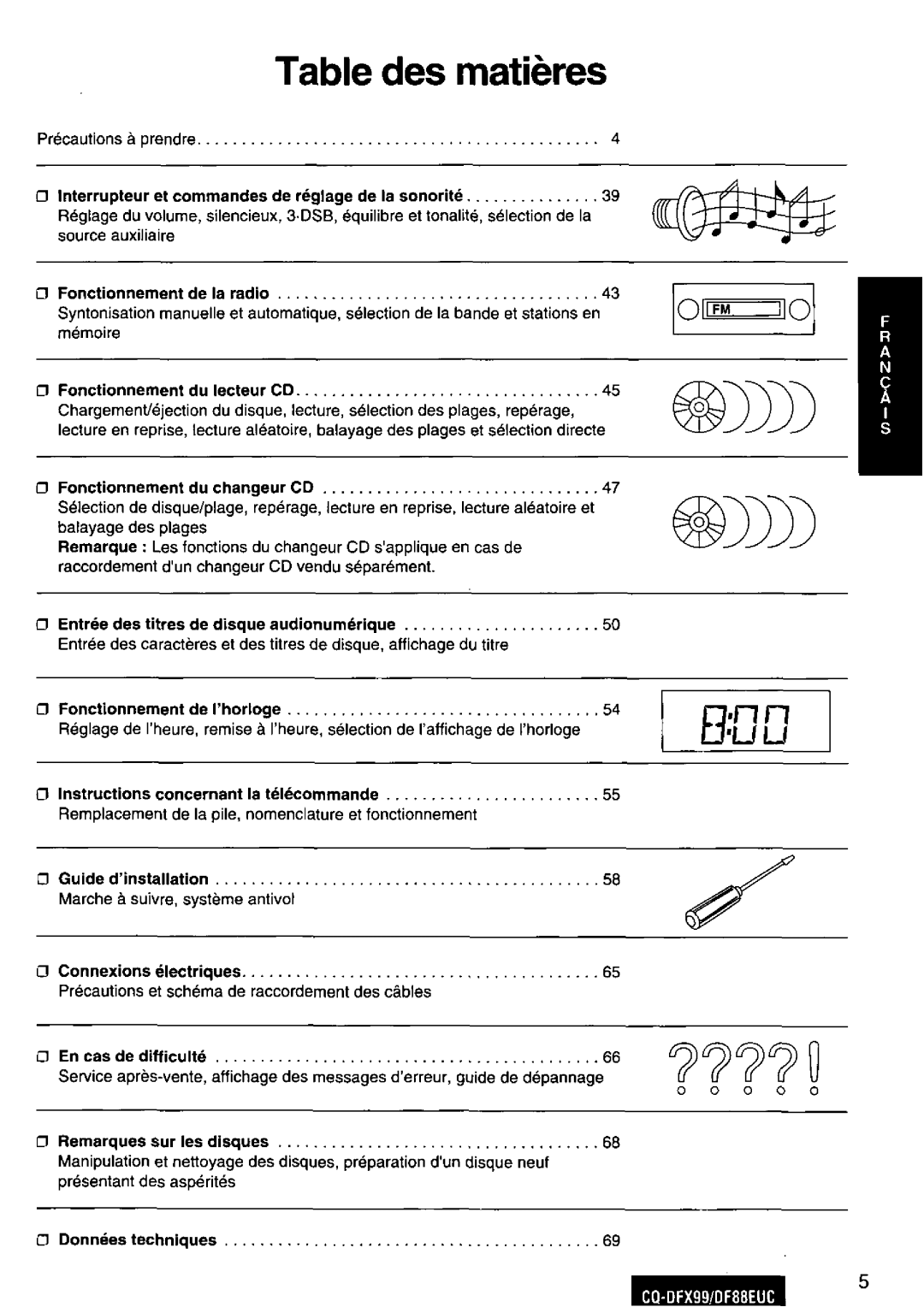 Panasonic CQDFX99EUC, CQ-DFX88EUC manual 