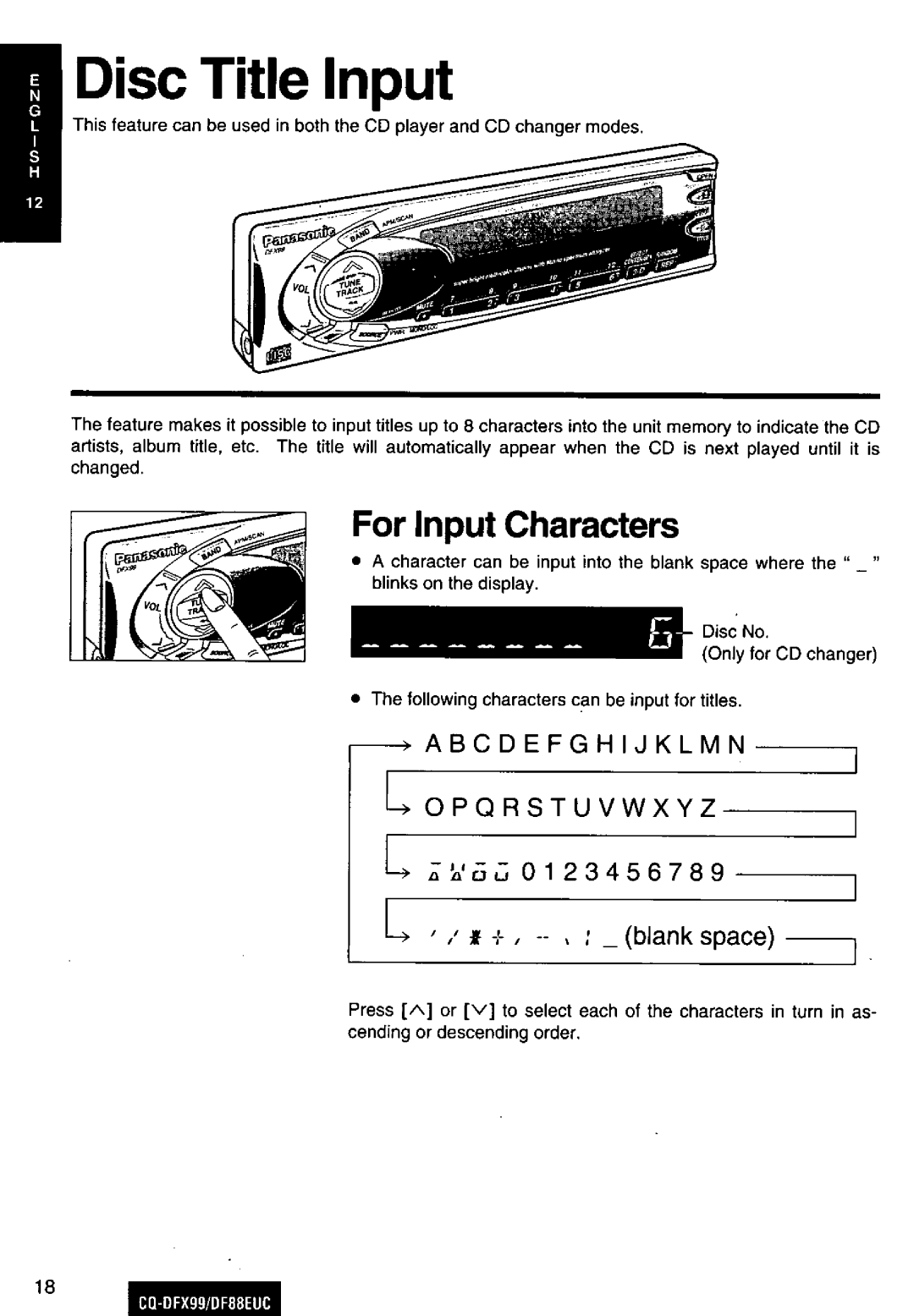 Panasonic CQ-DFX88EUC, CQDFX99EUC manual 