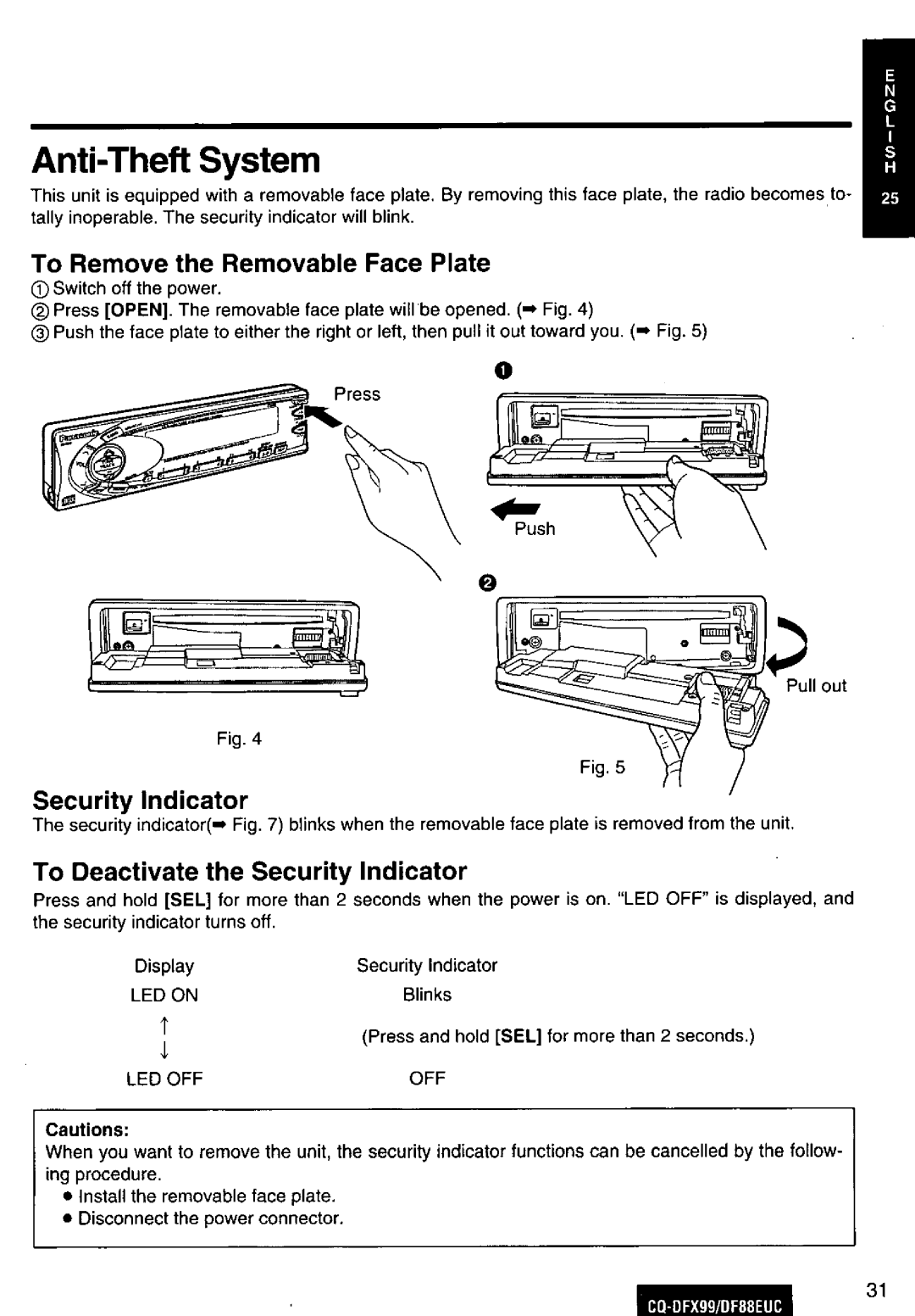 Panasonic CQDFX99EUC, CQ-DFX88EUC manual 