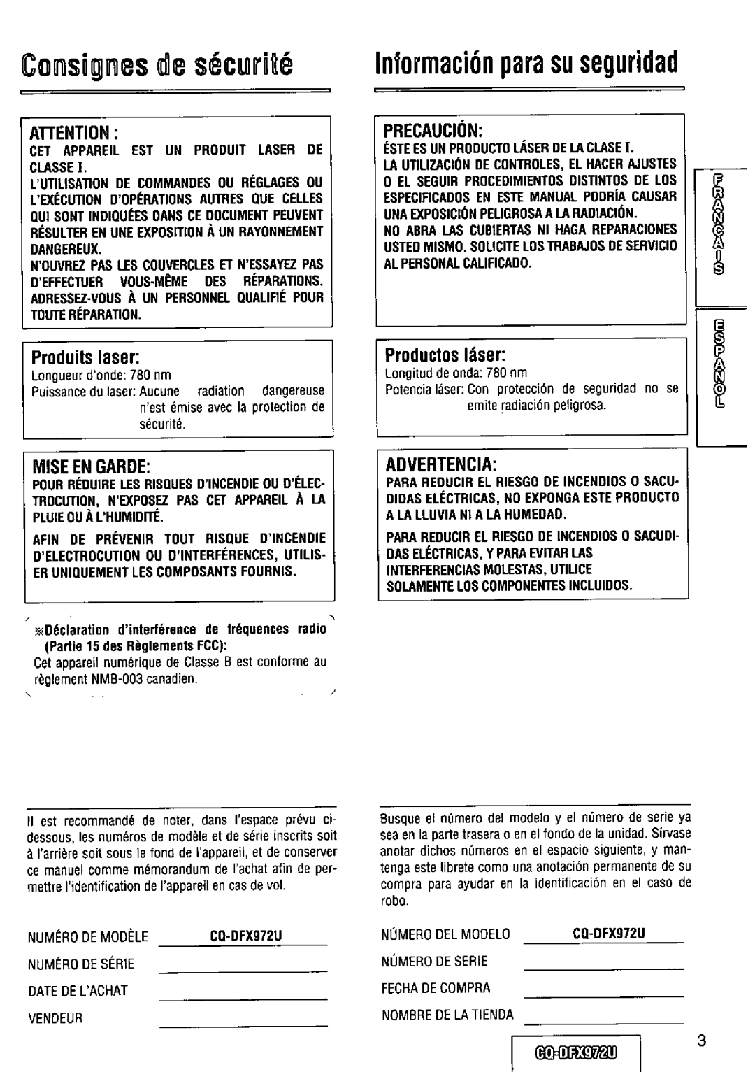 Panasonic CQ-DFX972U manual 
