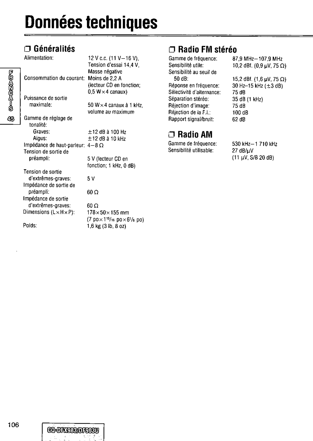 Panasonic CQ-DFX983U manual 