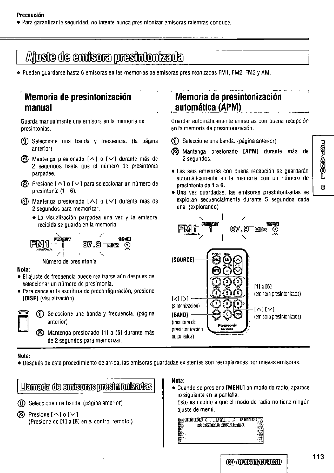 Panasonic CQ-DFX983U manual 