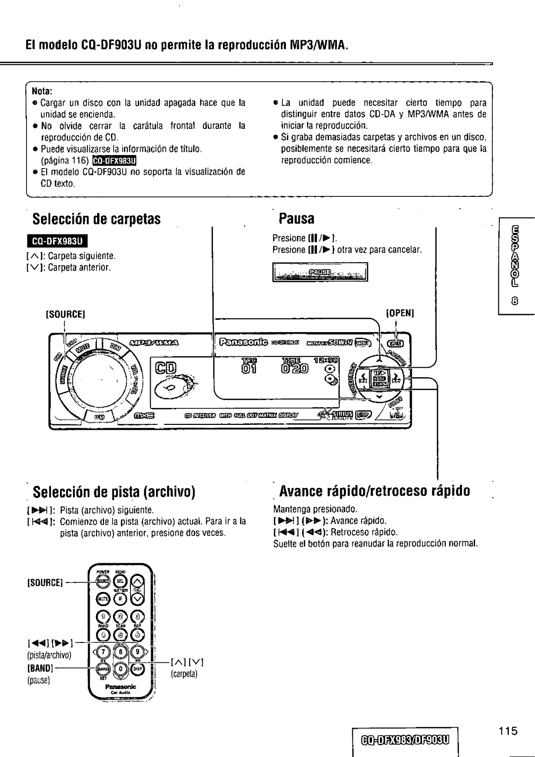 Panasonic CQ-DFX983U manual 