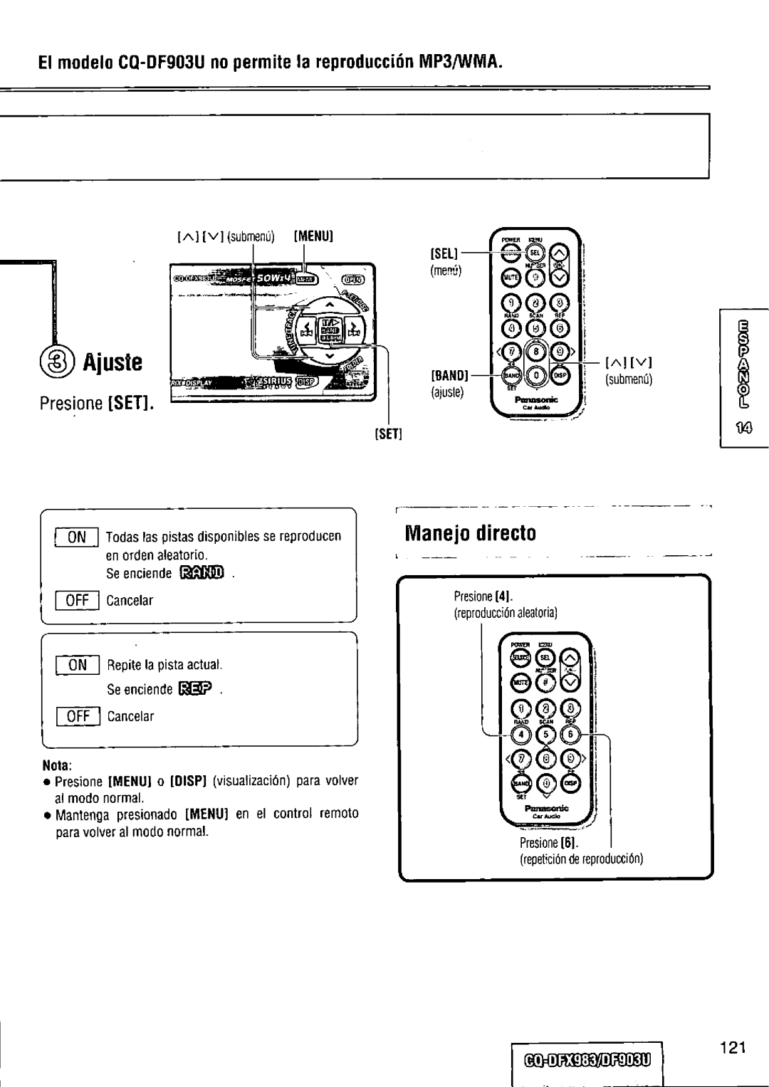 Panasonic CQ-DFX983U manual 