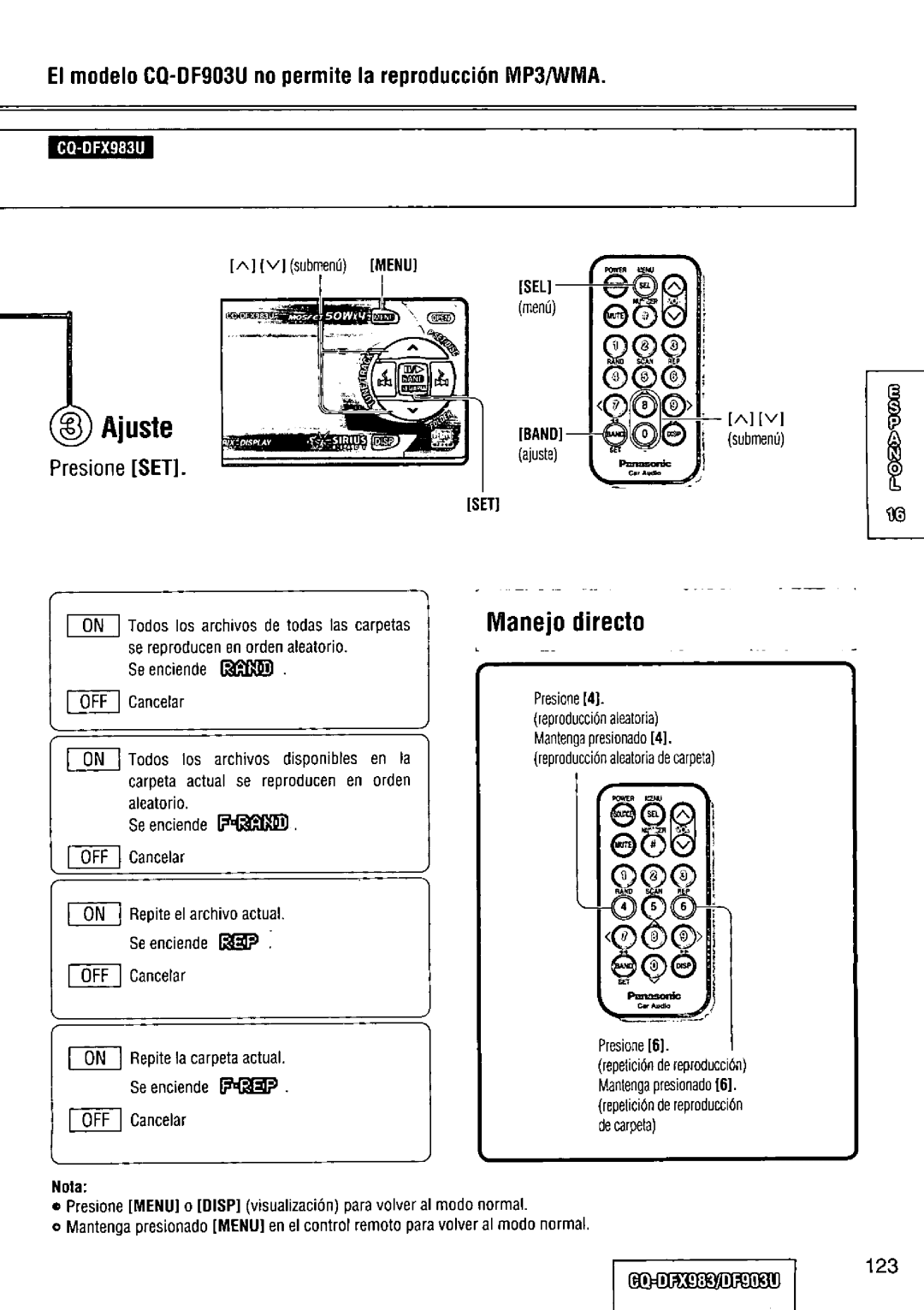 Panasonic CQ-DFX983U manual 