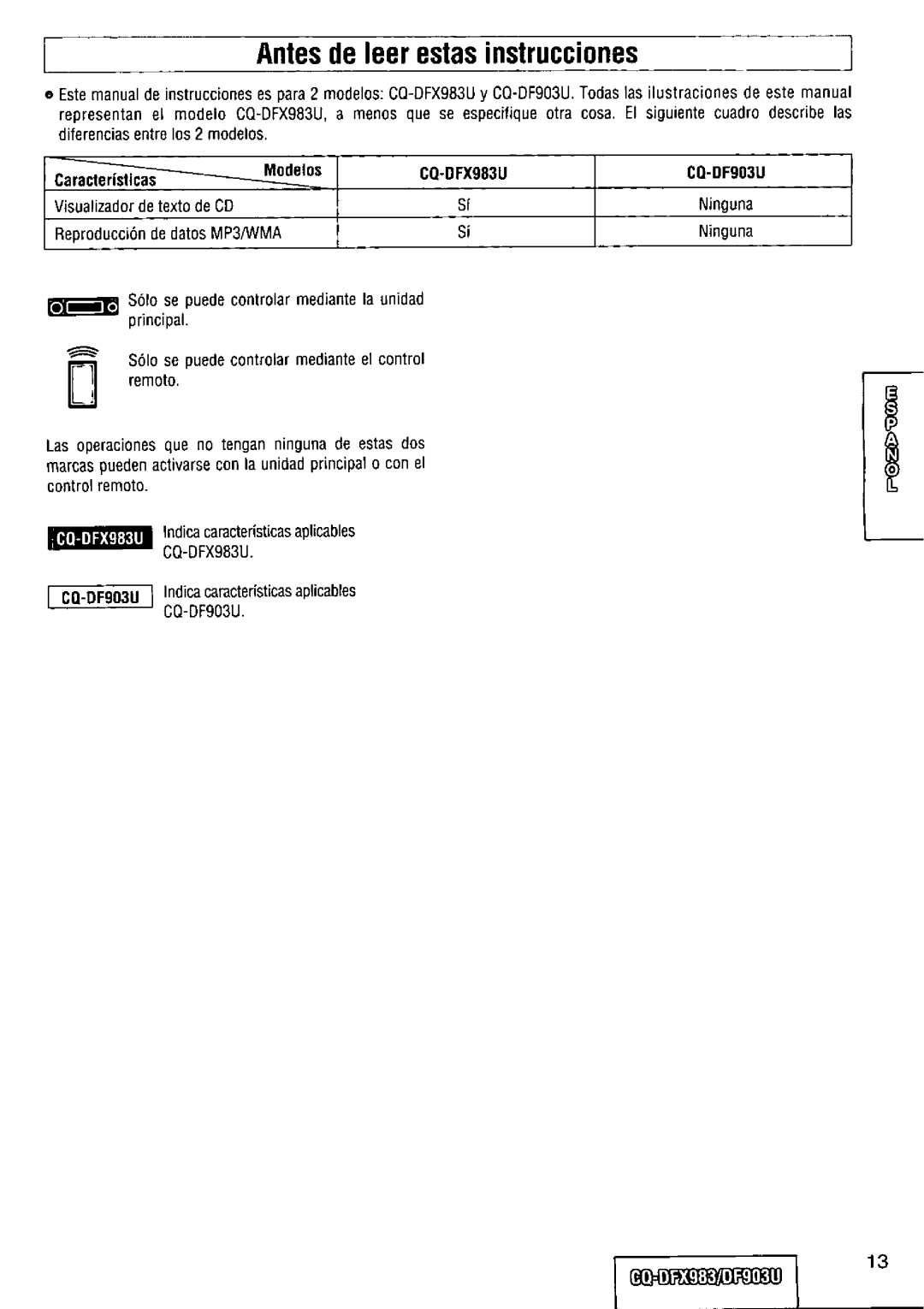 Panasonic CQ-DFX983U manual 