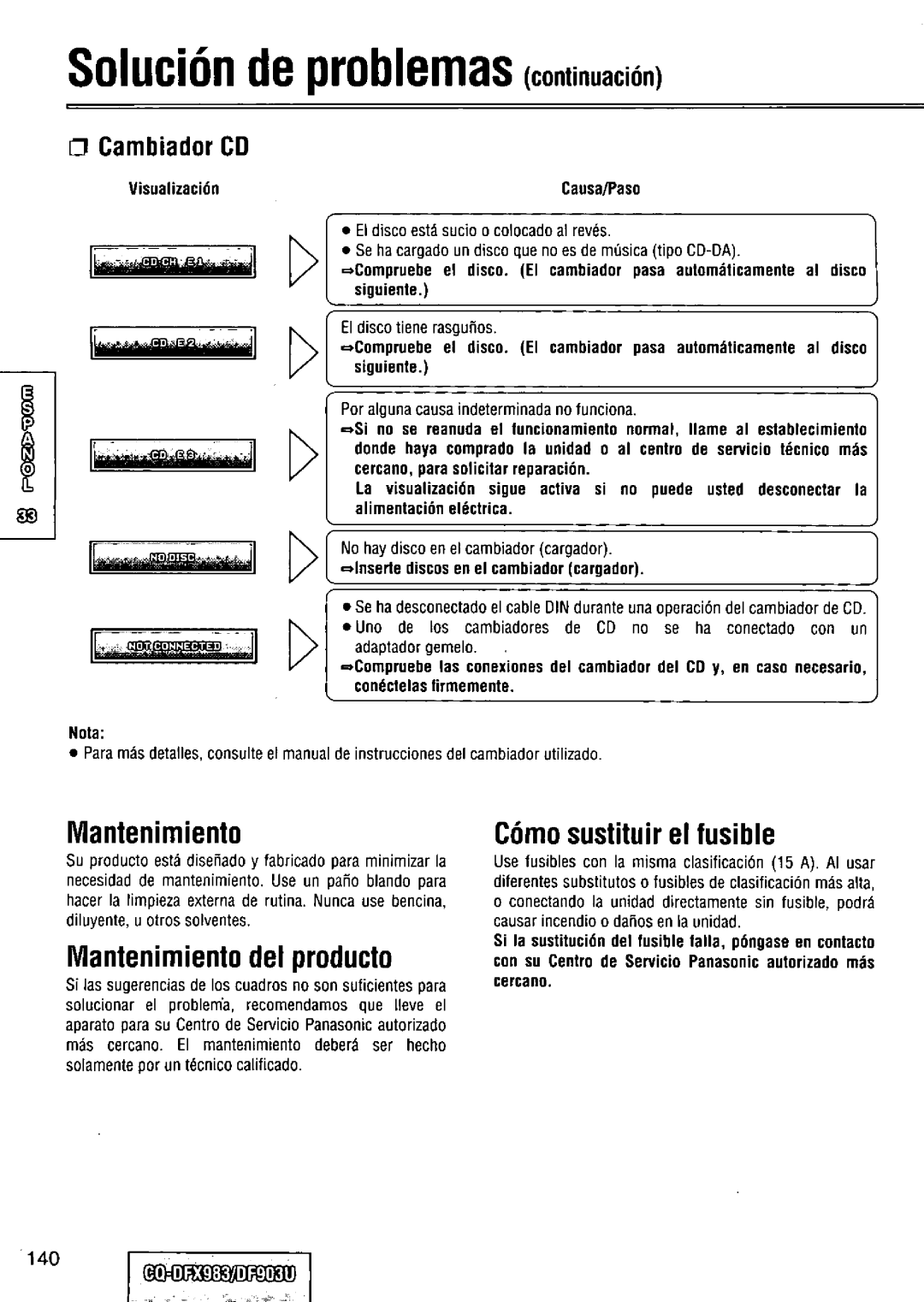 Panasonic CQ-DFX983U manual 