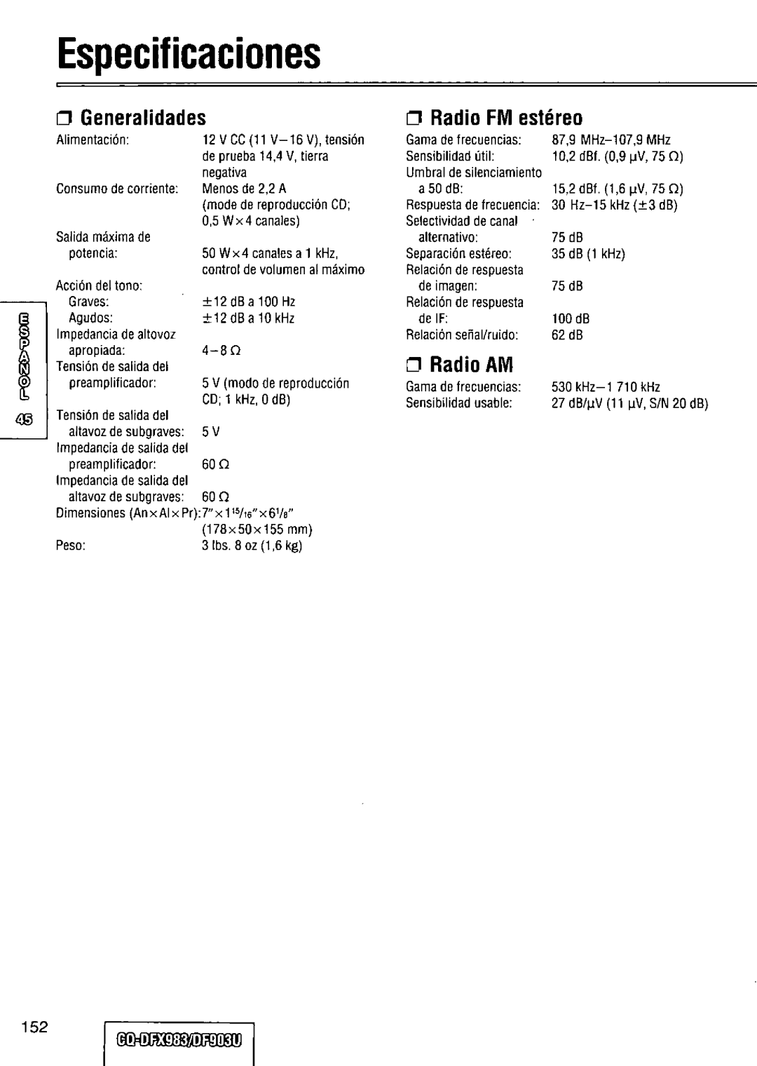 Panasonic CQ-DFX983U manual 