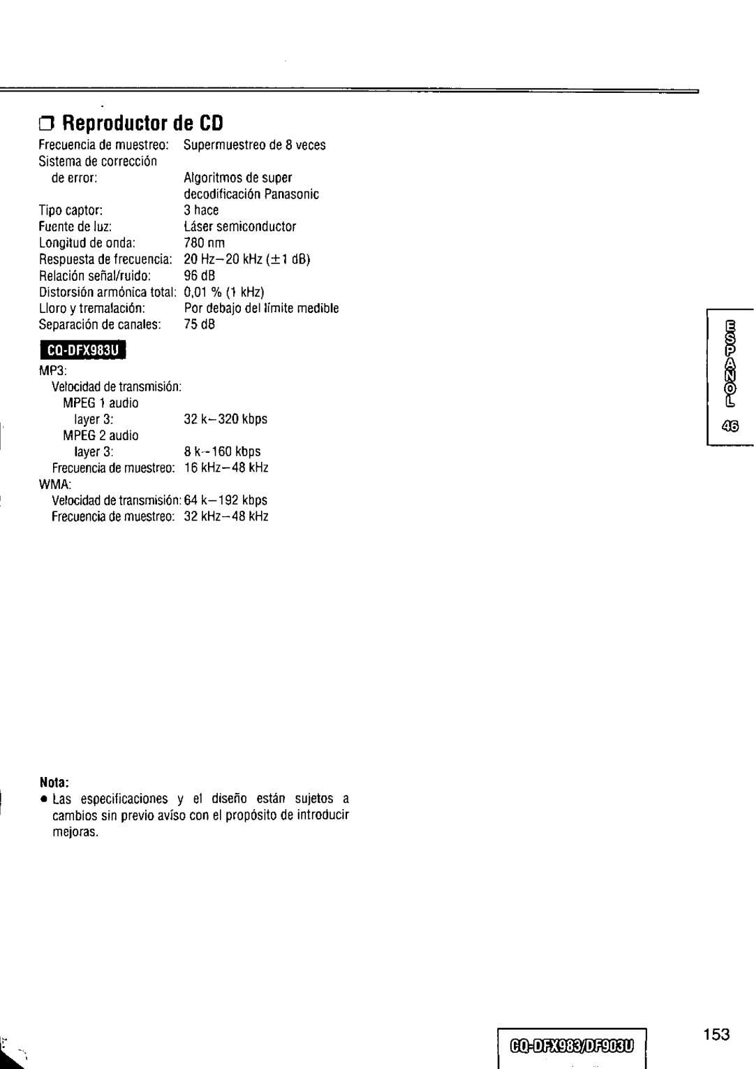 Panasonic CQ-DFX983U manual 