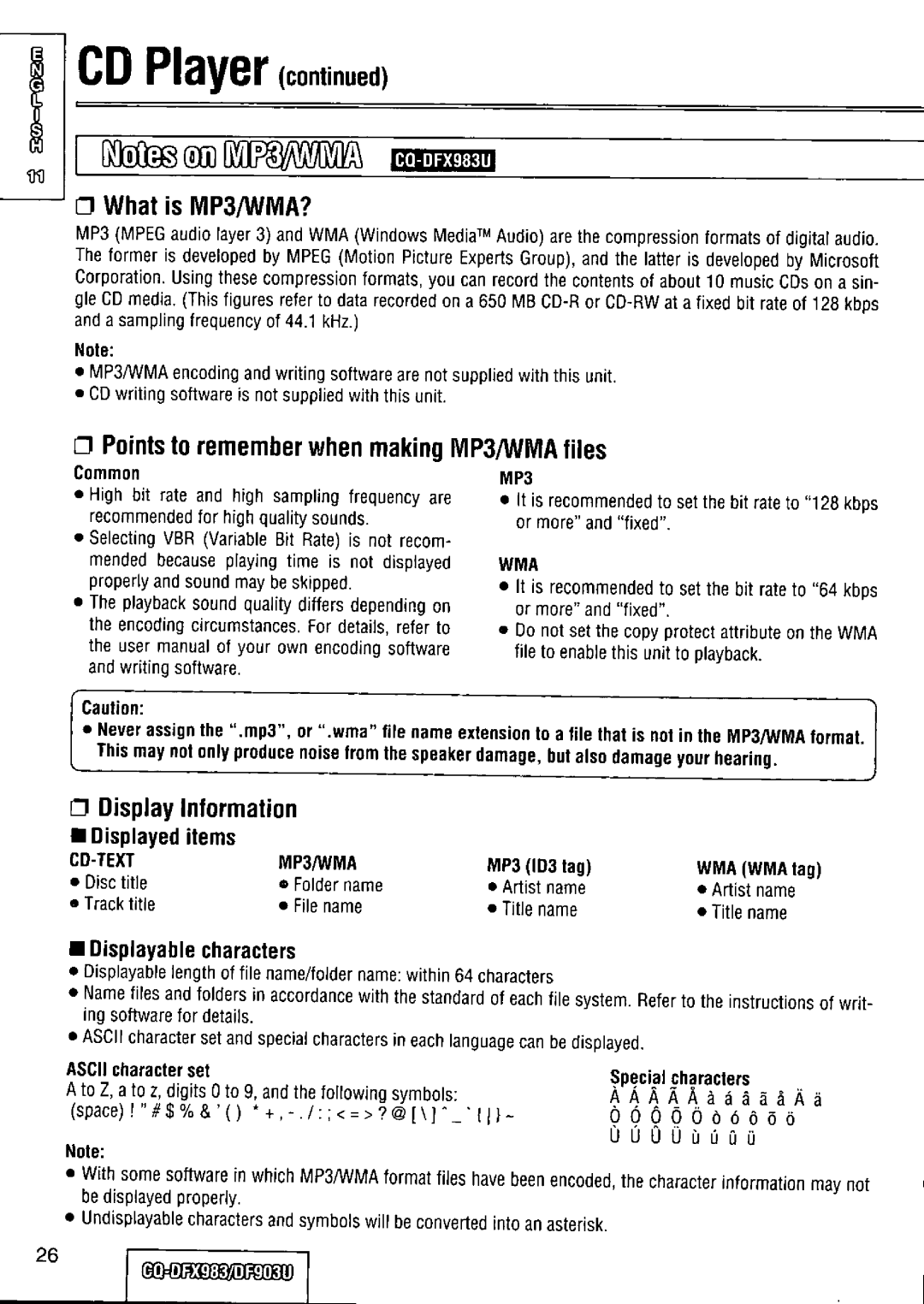 Panasonic CQ-DFX983U manual 