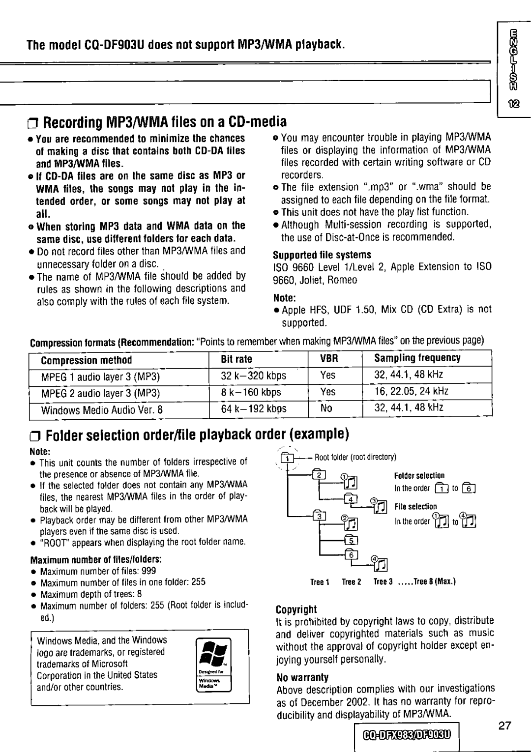 Panasonic CQ-DFX983U manual 