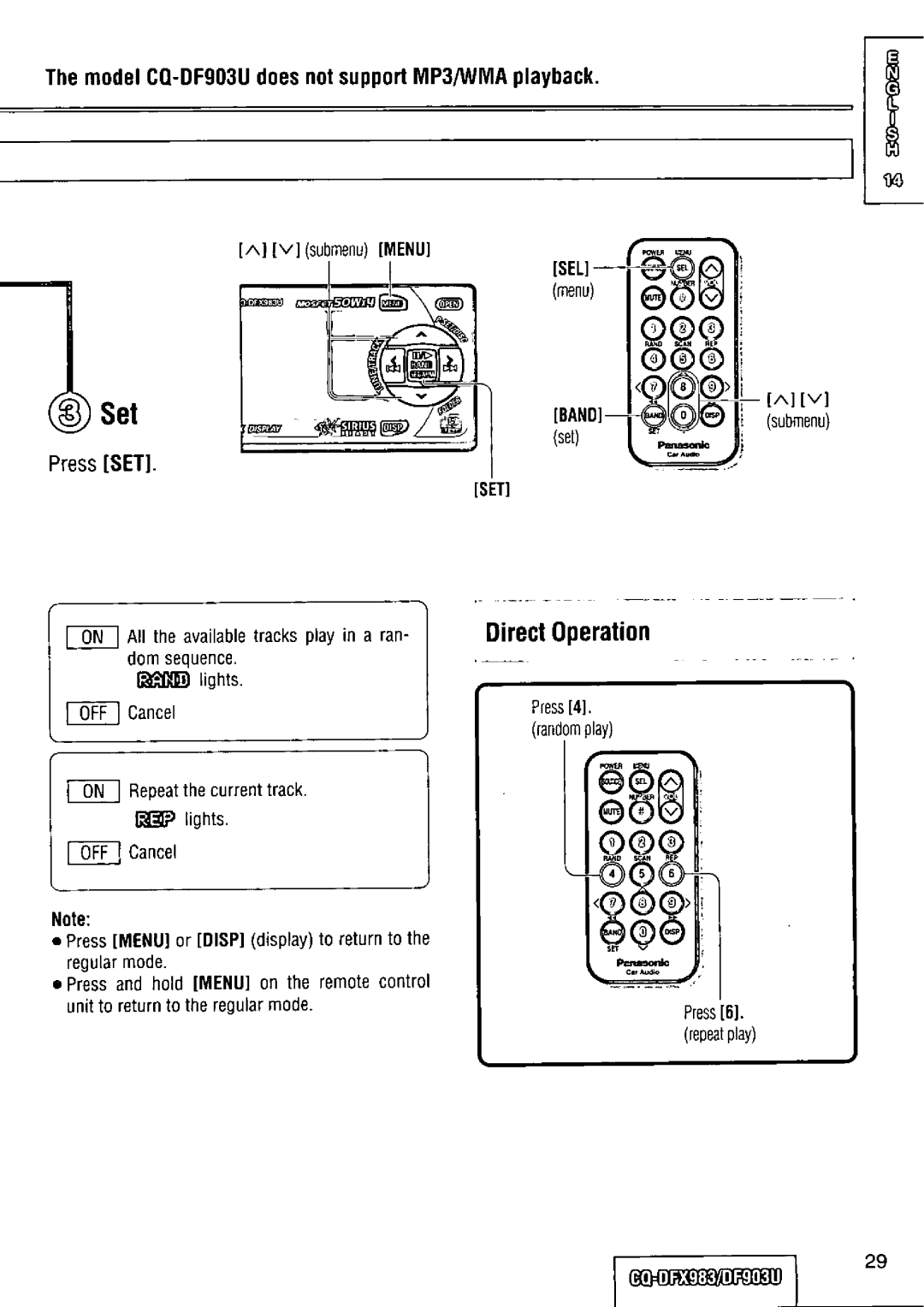 Panasonic CQ-DFX983U manual 