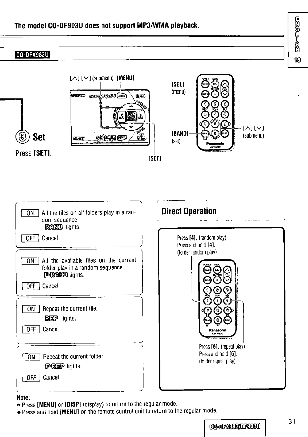 Panasonic CQ-DFX983U manual 