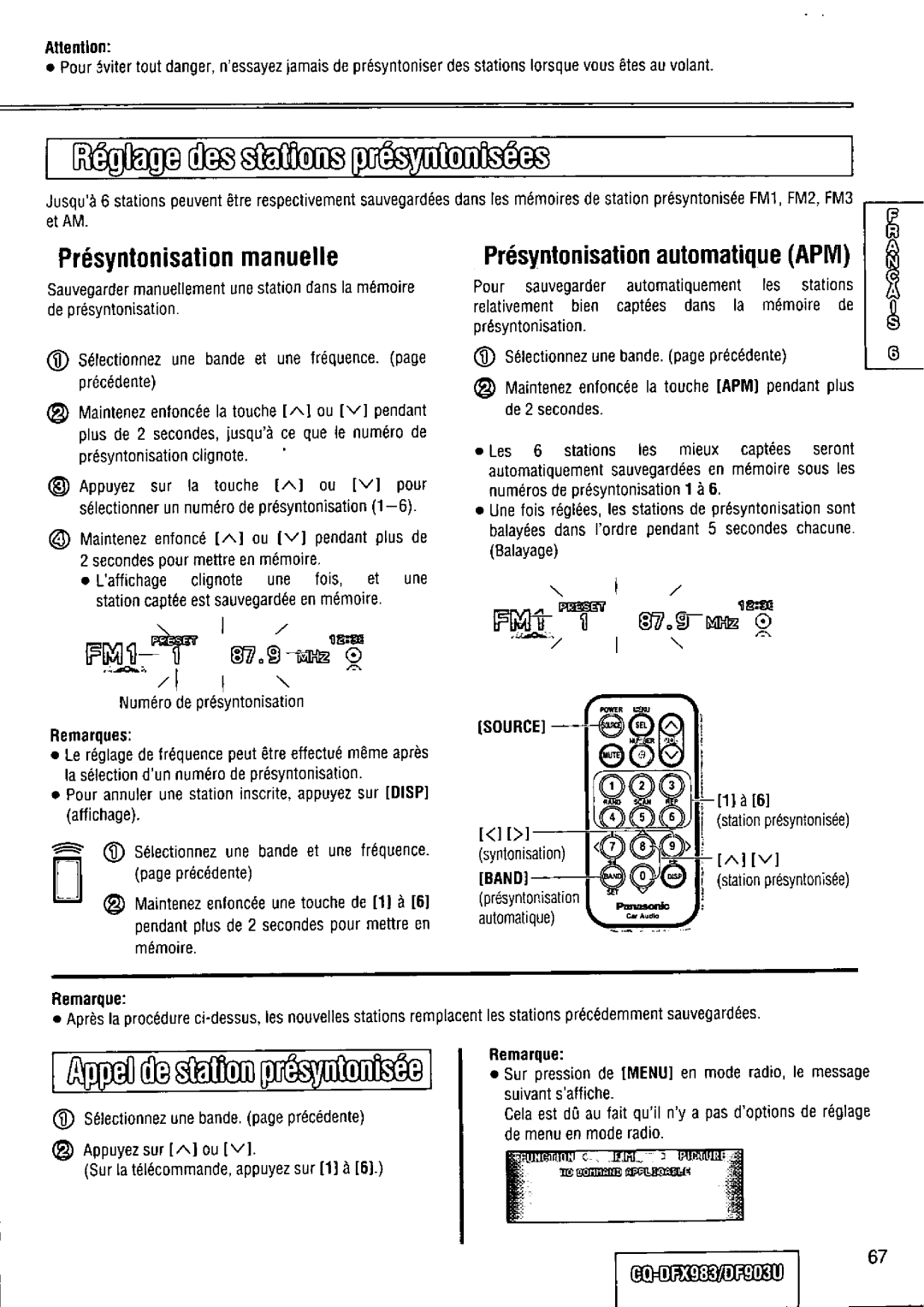 Panasonic CQ-DFX983U manual 