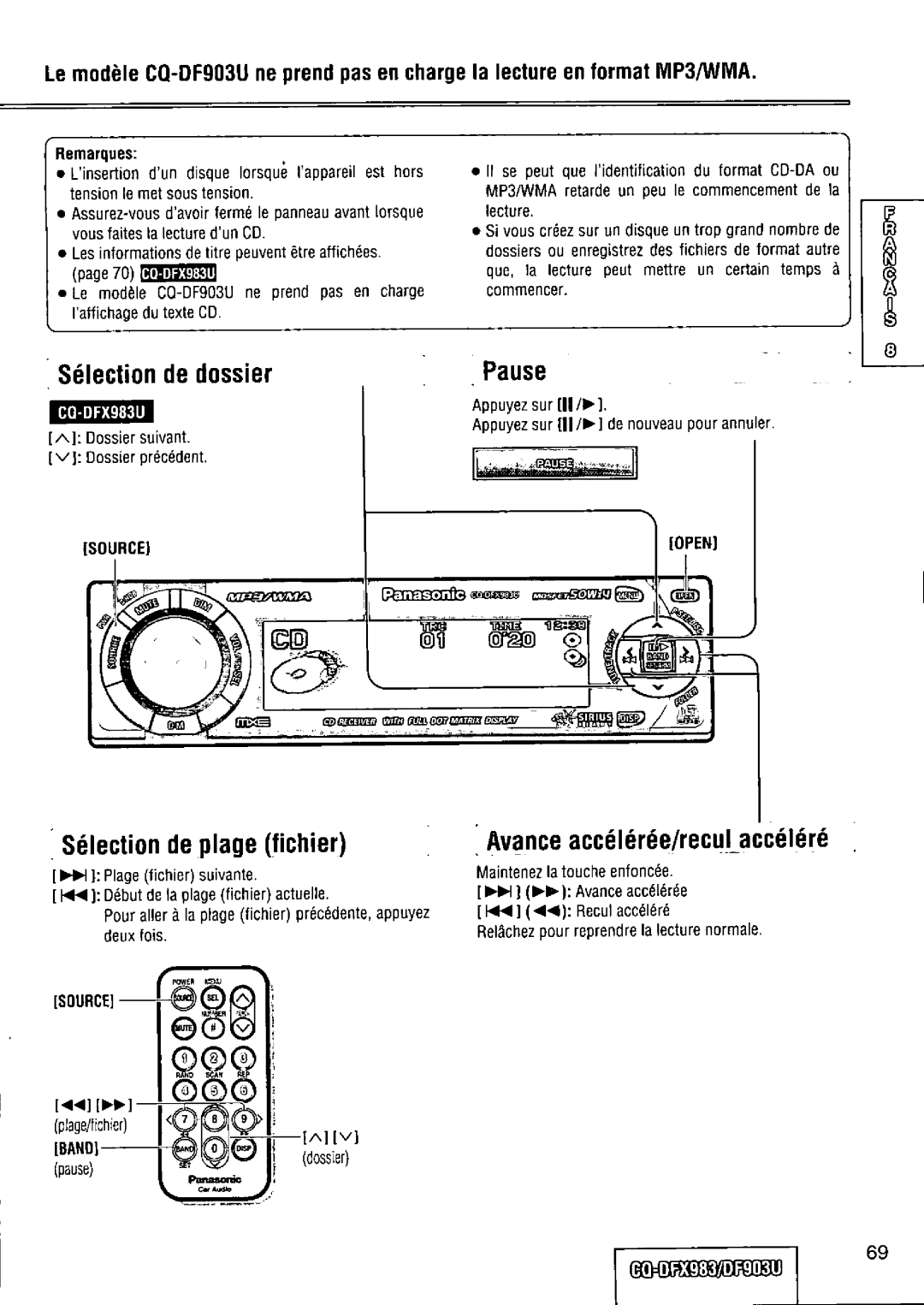 Panasonic CQ-DFX983U manual 