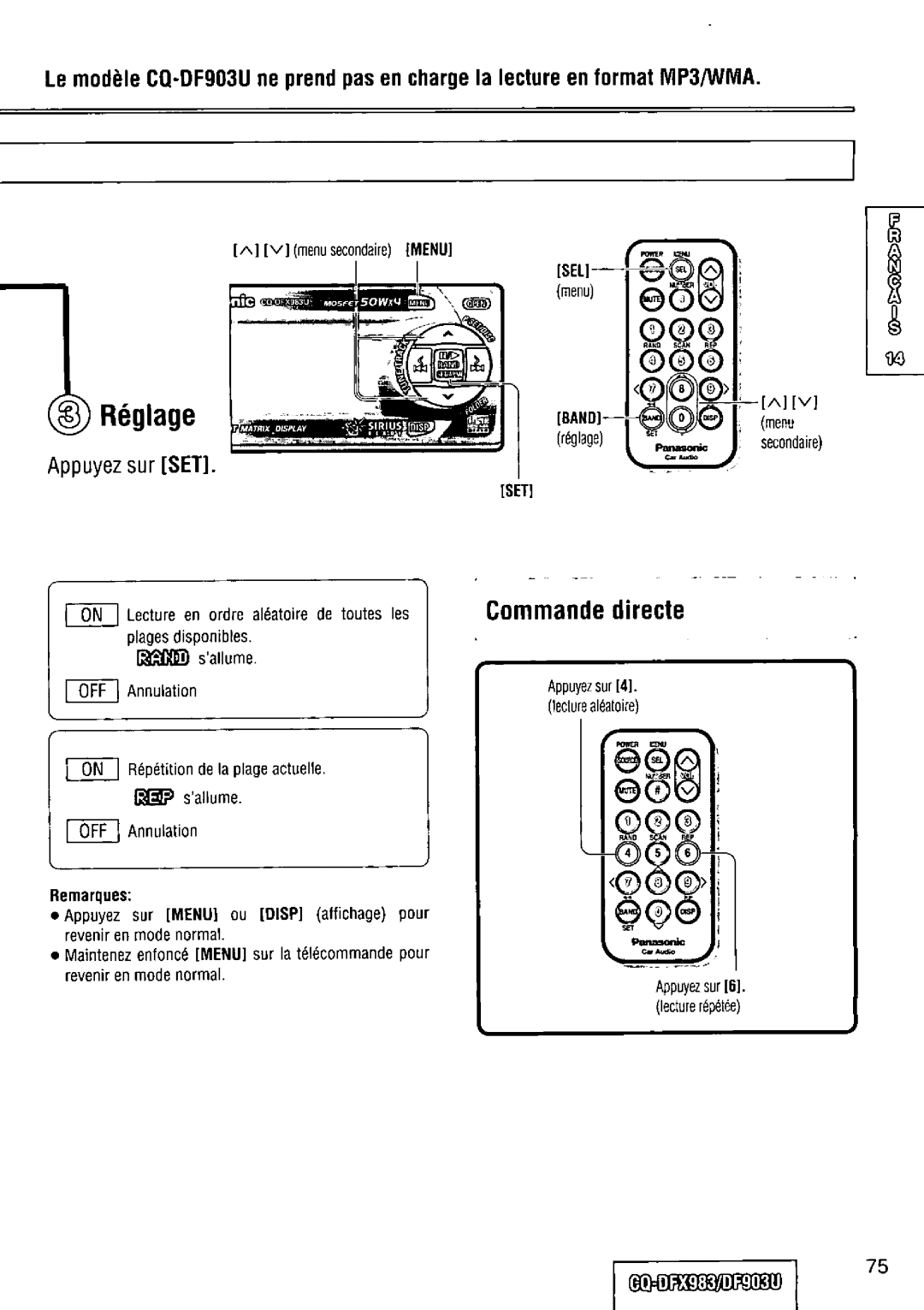 Panasonic CQ-DFX983U manual 