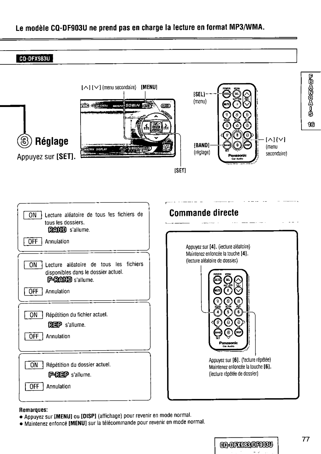 Panasonic CQ-DFX983U manual 