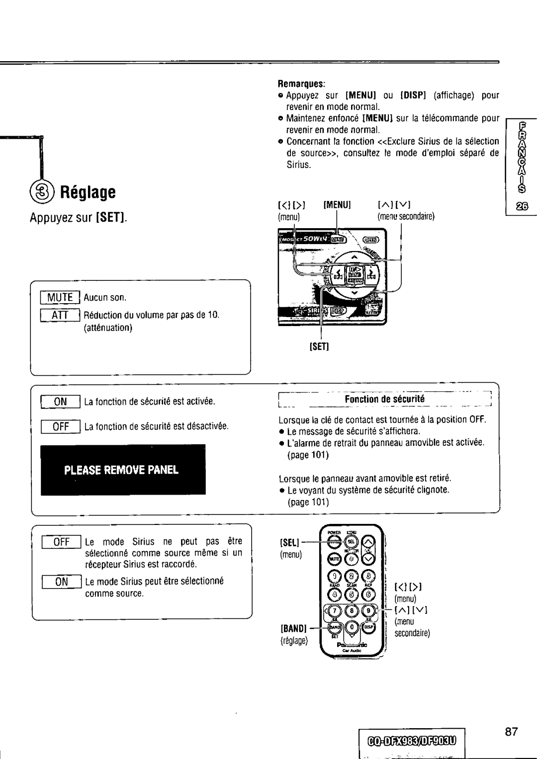 Panasonic CQ-DFX983U manual 