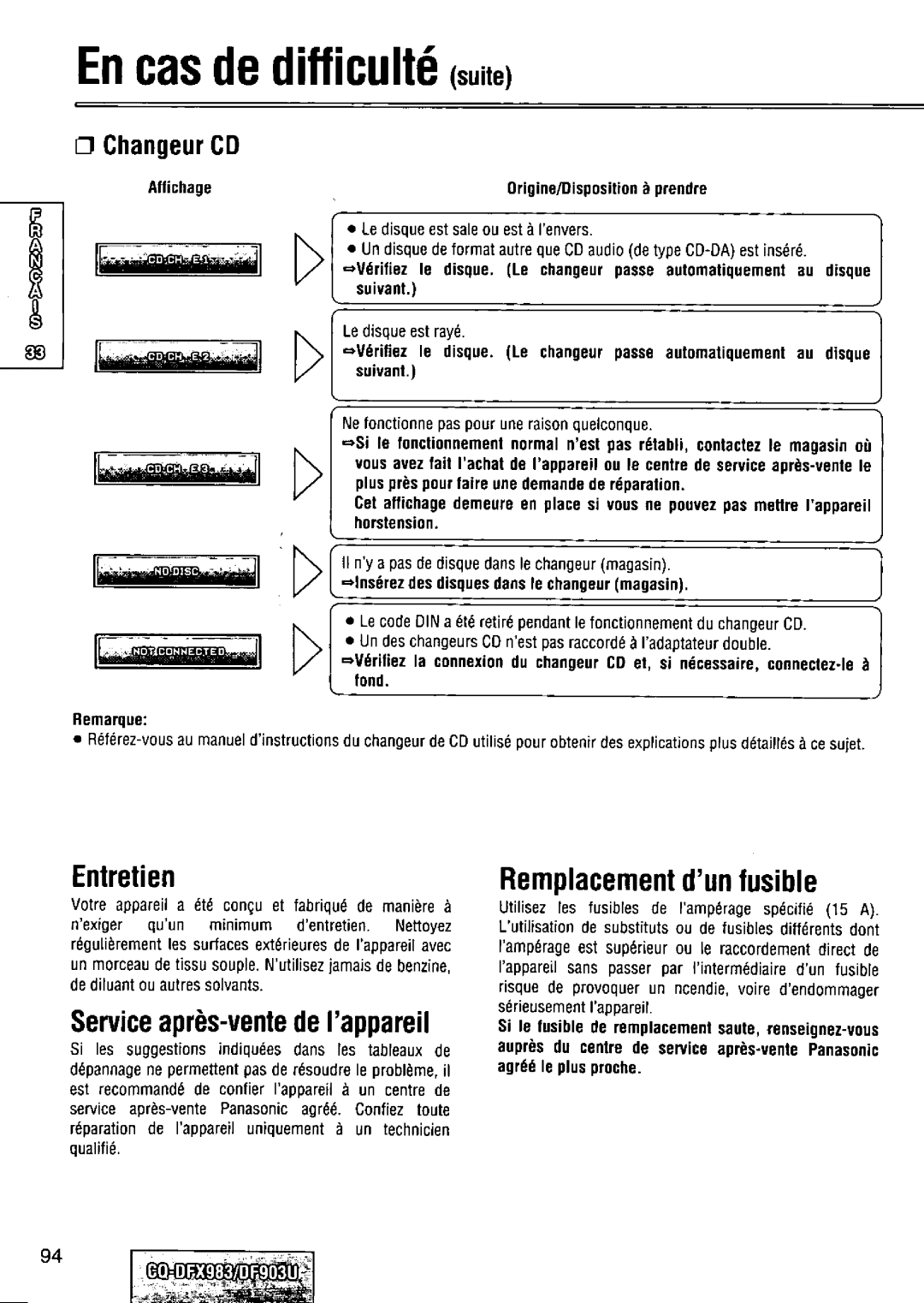 Panasonic CQ-DFX983U manual 