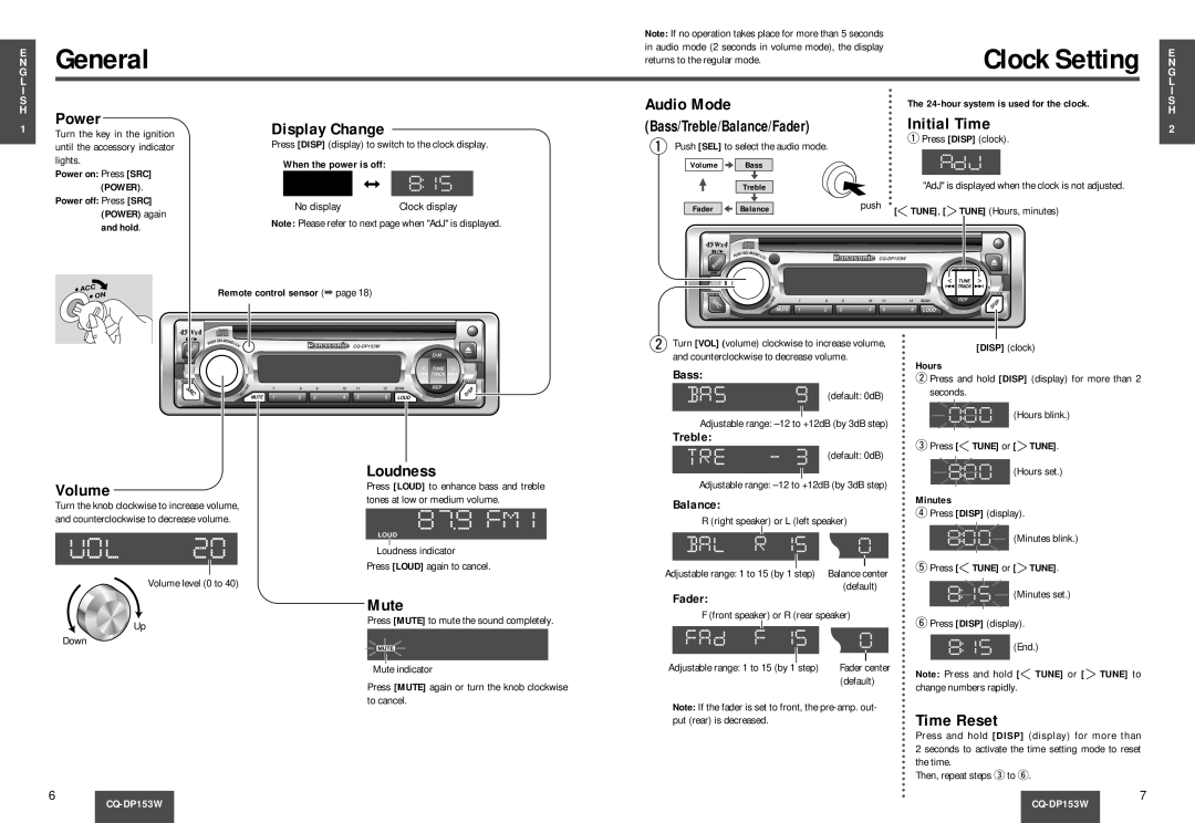 Panasonic CQ-DP153W manual General 