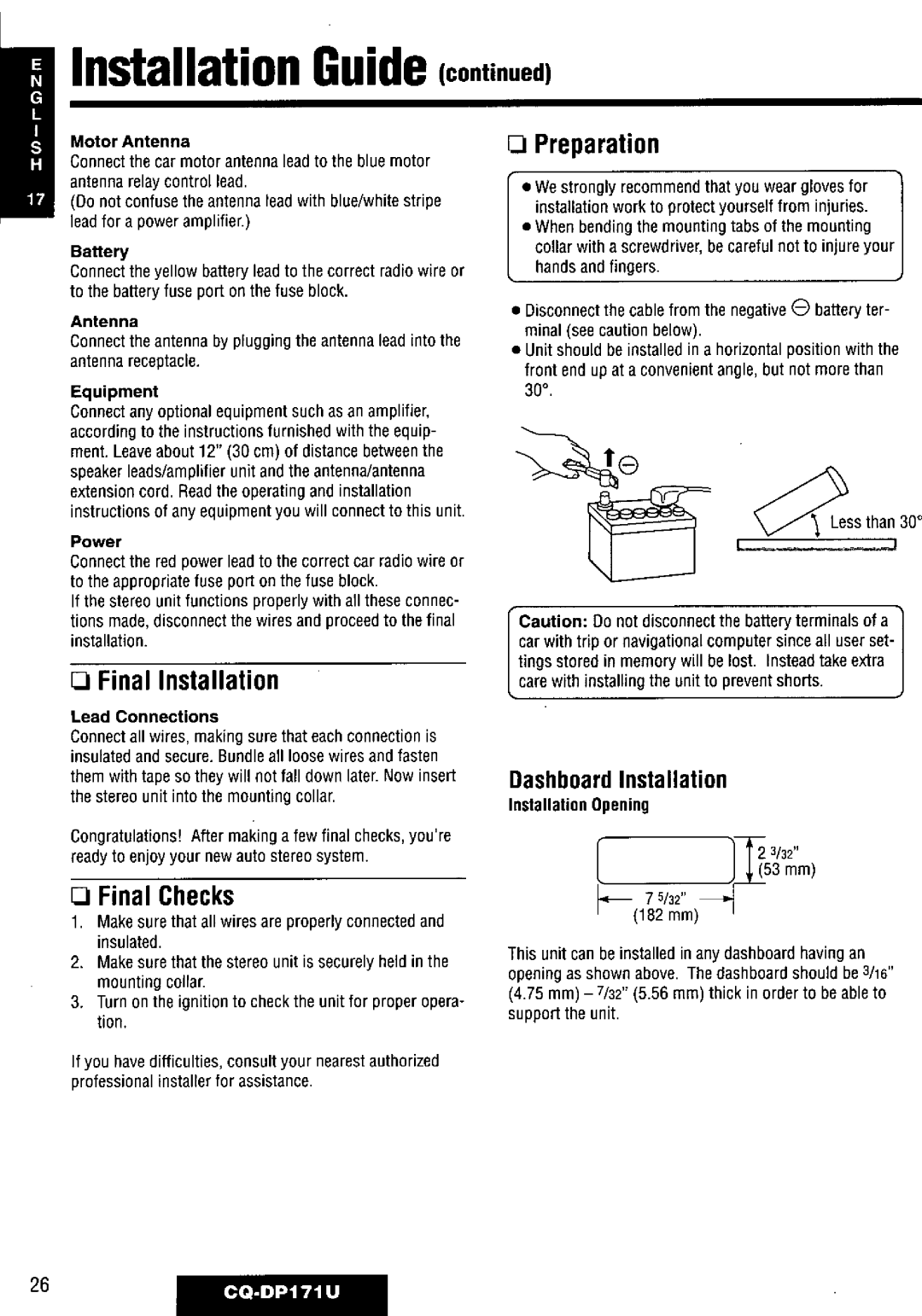 Panasonic CQ-DP171U manual 