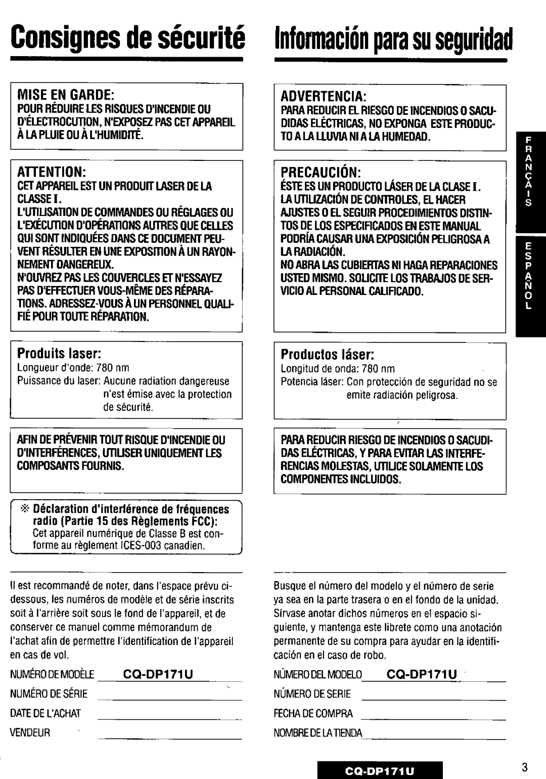 Panasonic CQ-DP171U manual 