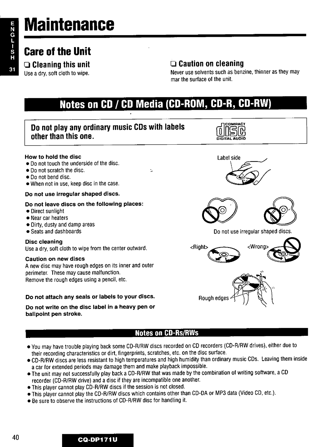 Panasonic CQ-DP171U manual 