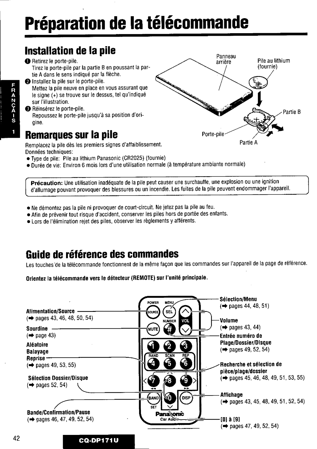 Panasonic CQ-DP171U manual 