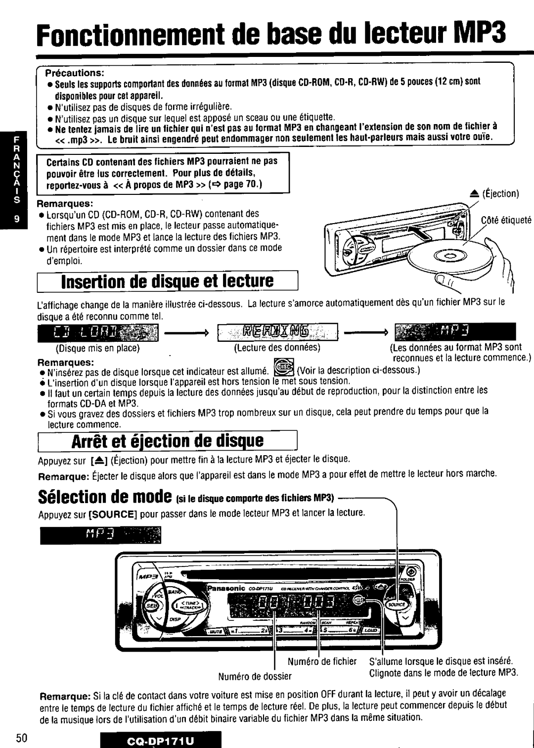 Panasonic CQ-DP171U manual 