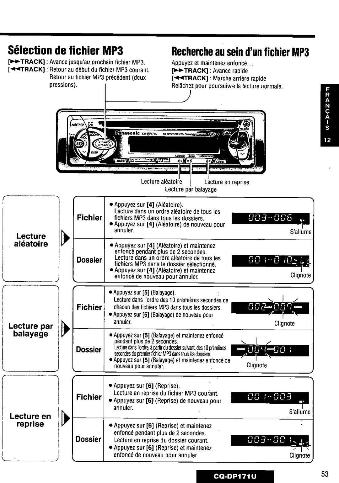 Panasonic CQ-DP171U manual 