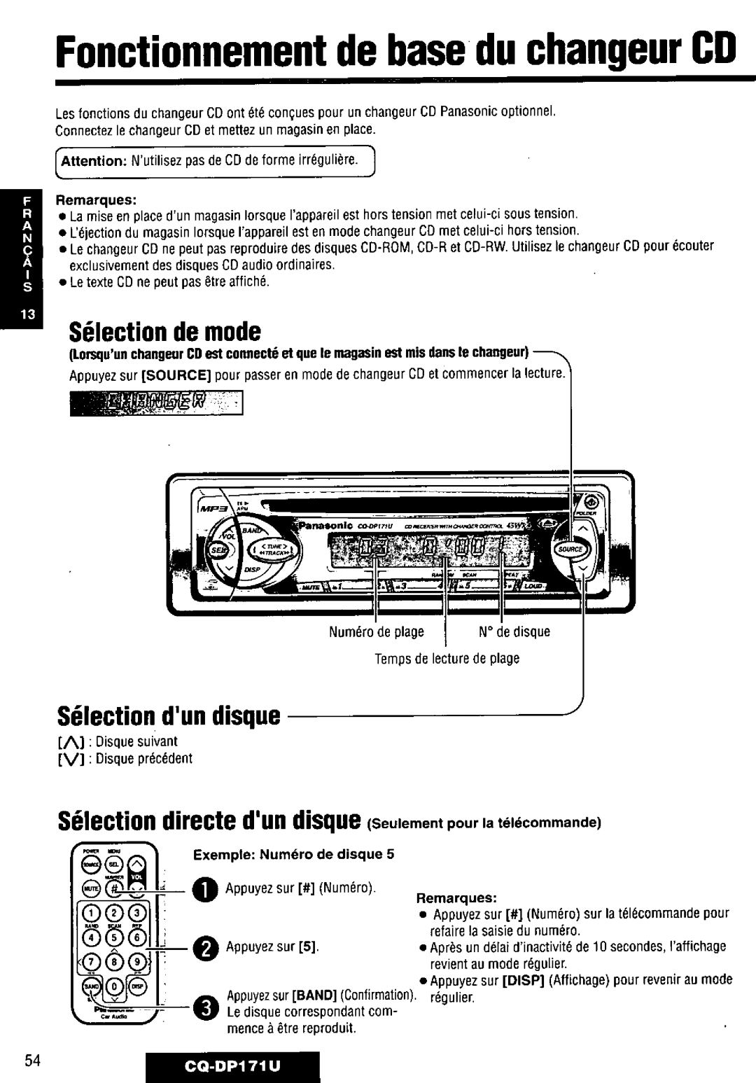 Panasonic CQ-DP171U manual 