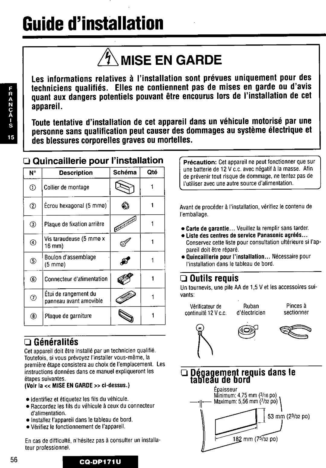 Panasonic CQ-DP171U manual 