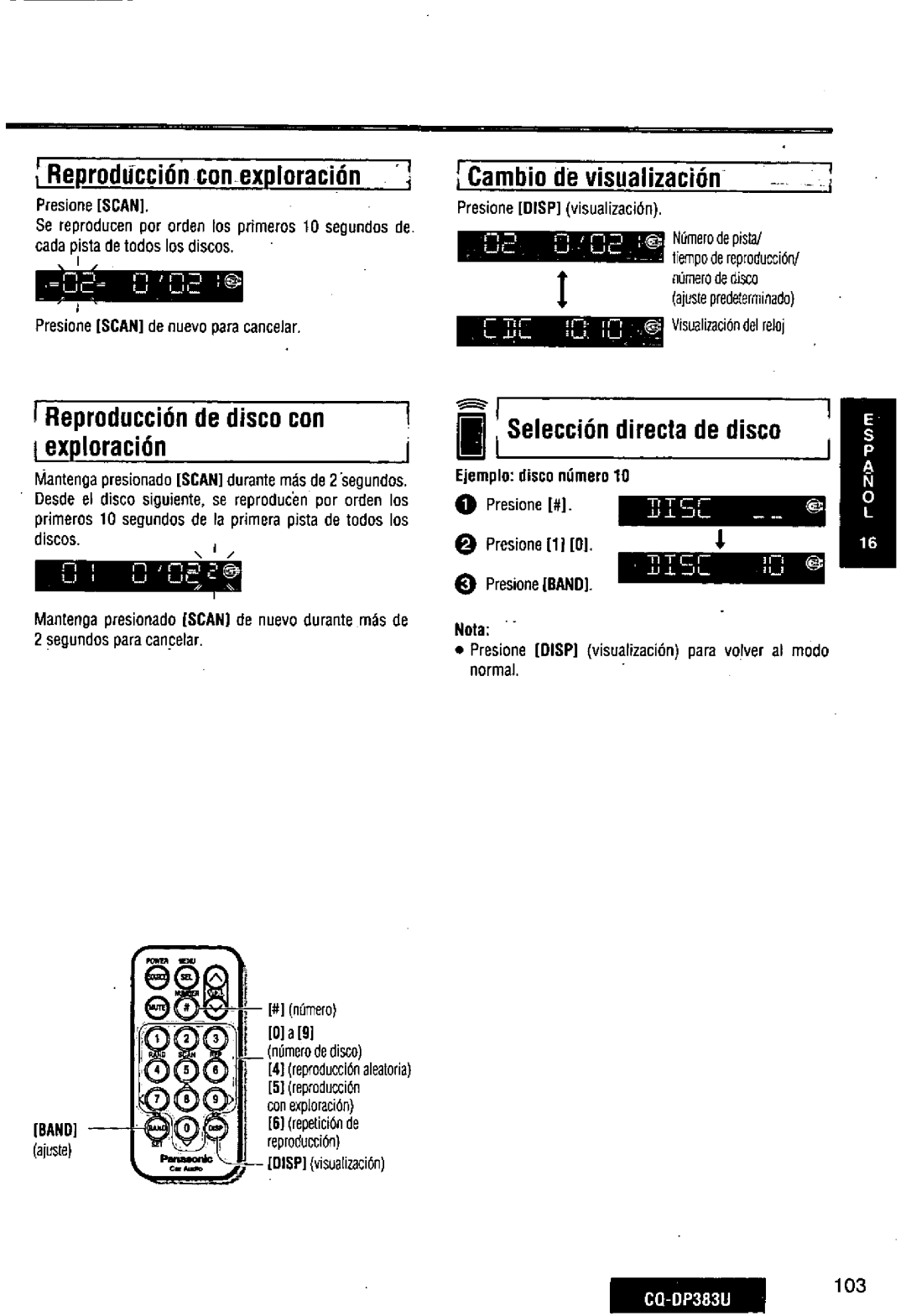 Panasonic CQ-DP383U manual 