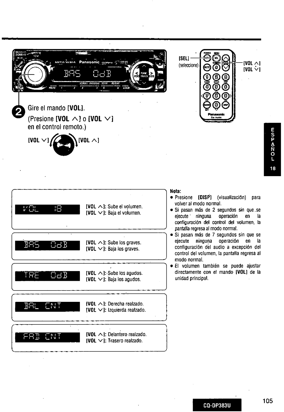 Panasonic CQ-DP383U manual 