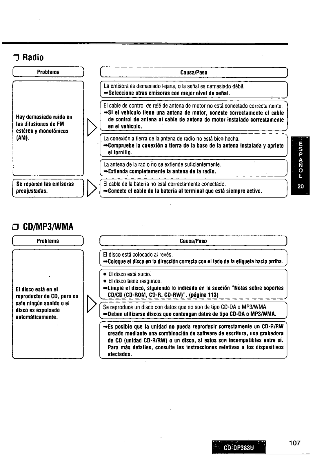 Panasonic CQ-DP383U manual 