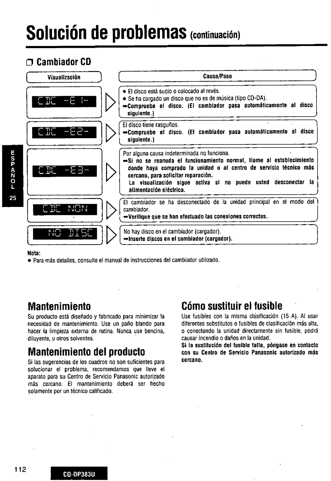 Panasonic CQ-DP383U manual 