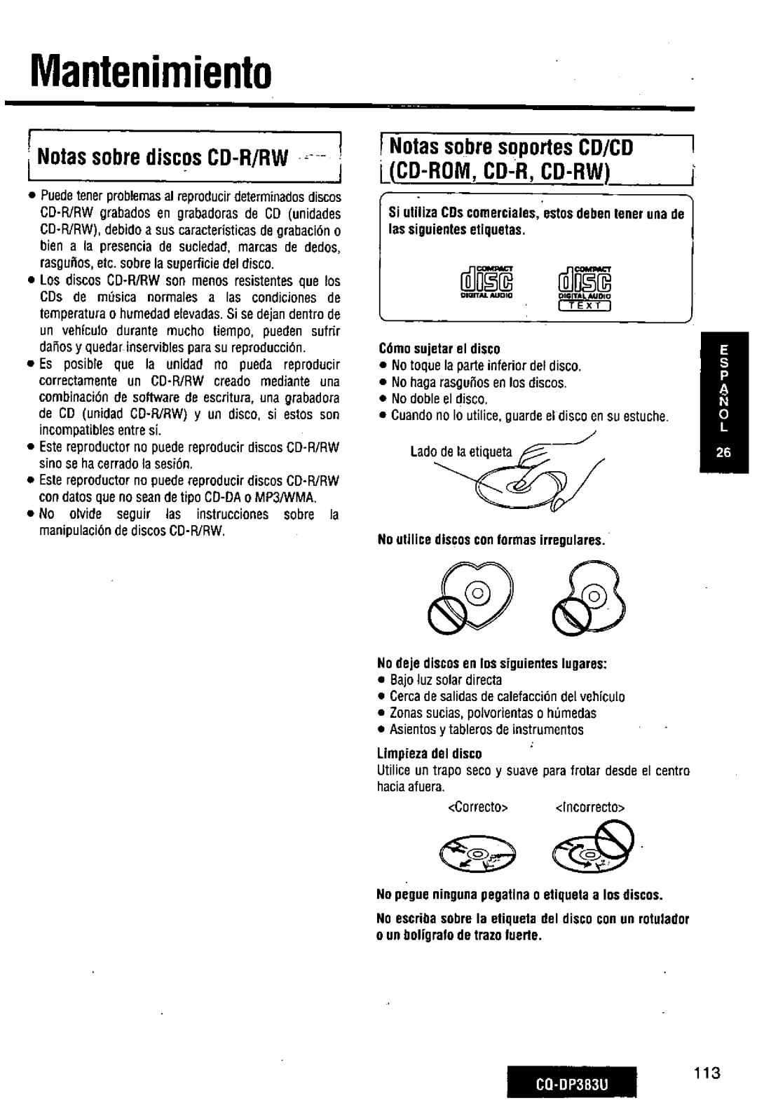 Panasonic CQ-DP383U manual 