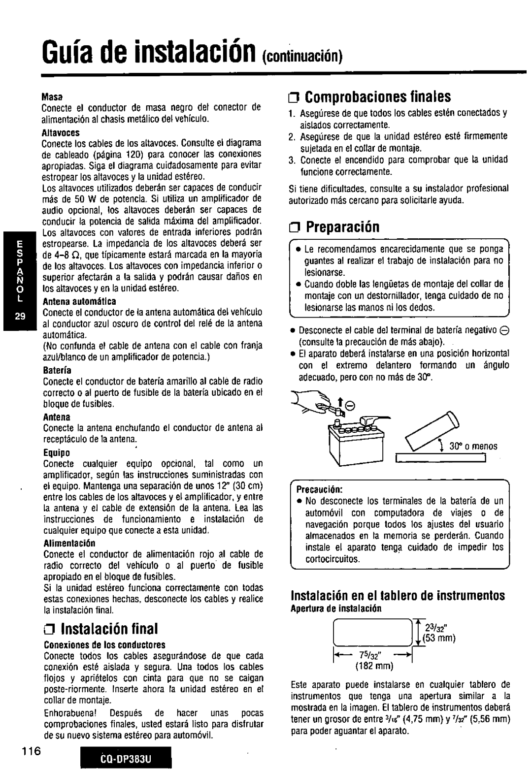 Panasonic CQ-DP383U manual 