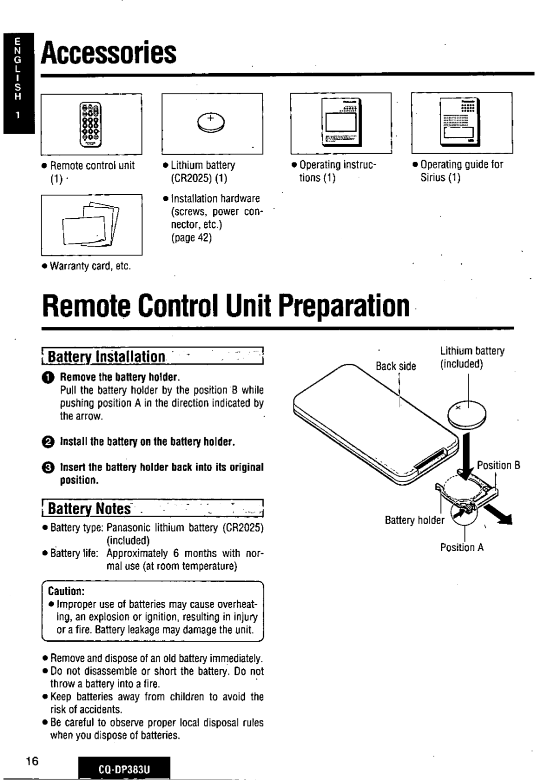 Panasonic CQ-DP383U manual 