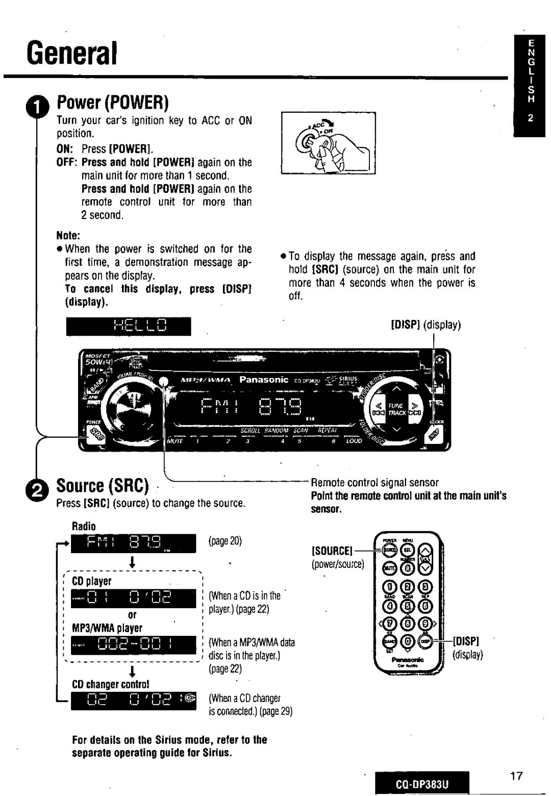 Panasonic CQ-DP383U manual 