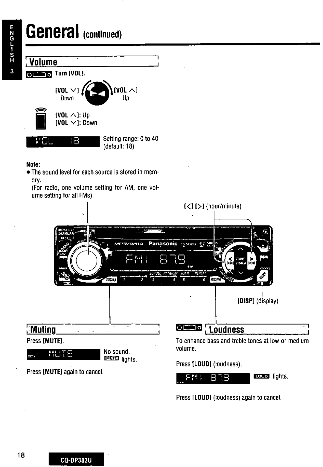 Panasonic CQ-DP383U manual 