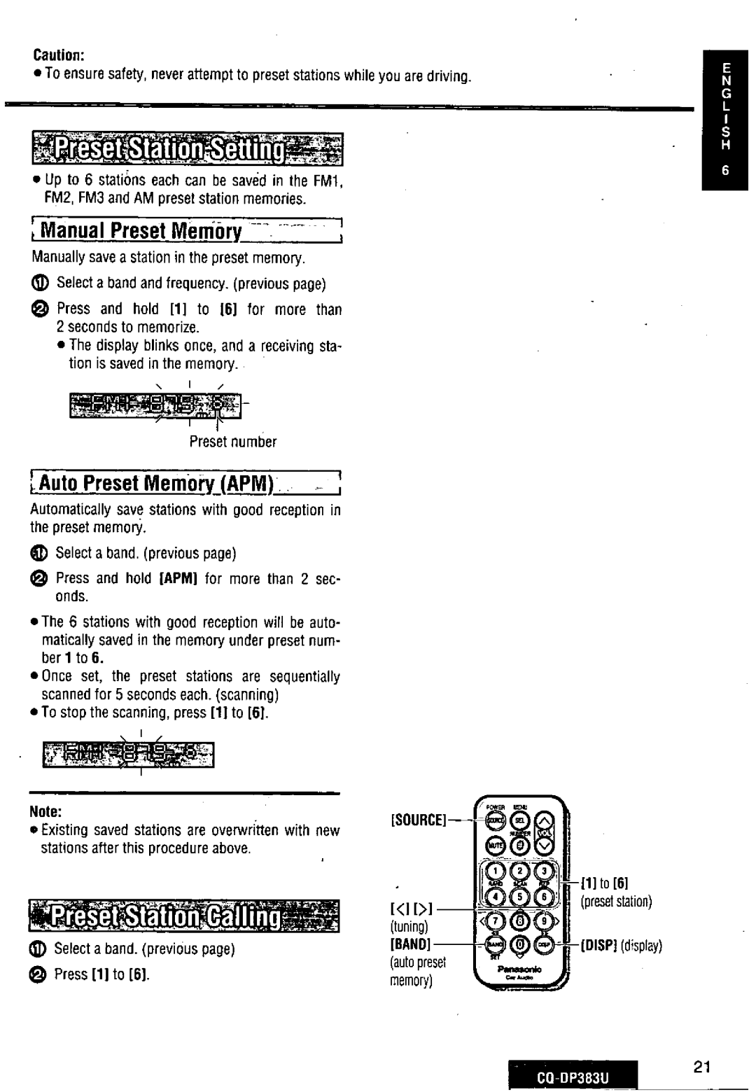 Panasonic CQ-DP383U manual 