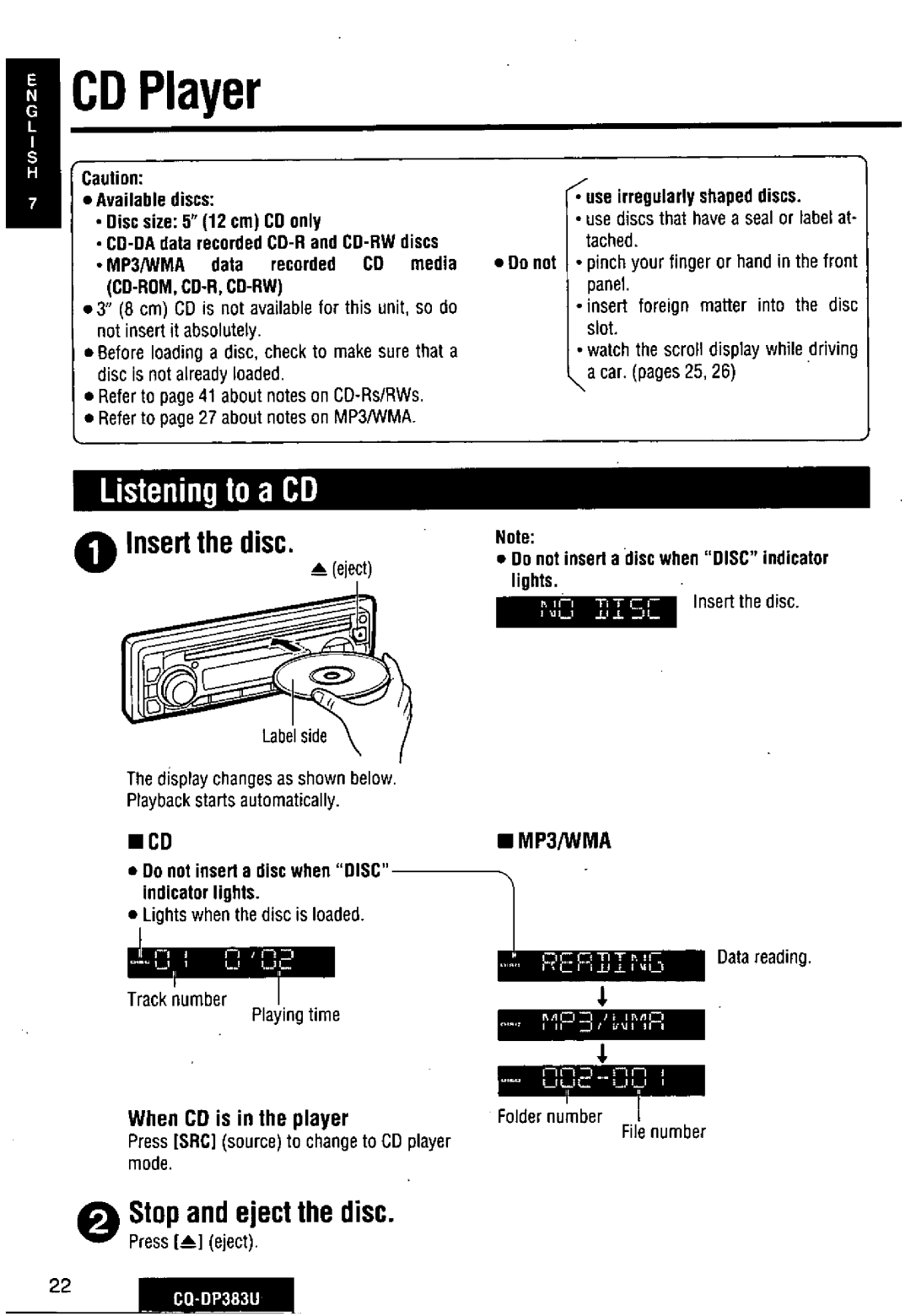 Panasonic CQ-DP383U manual 