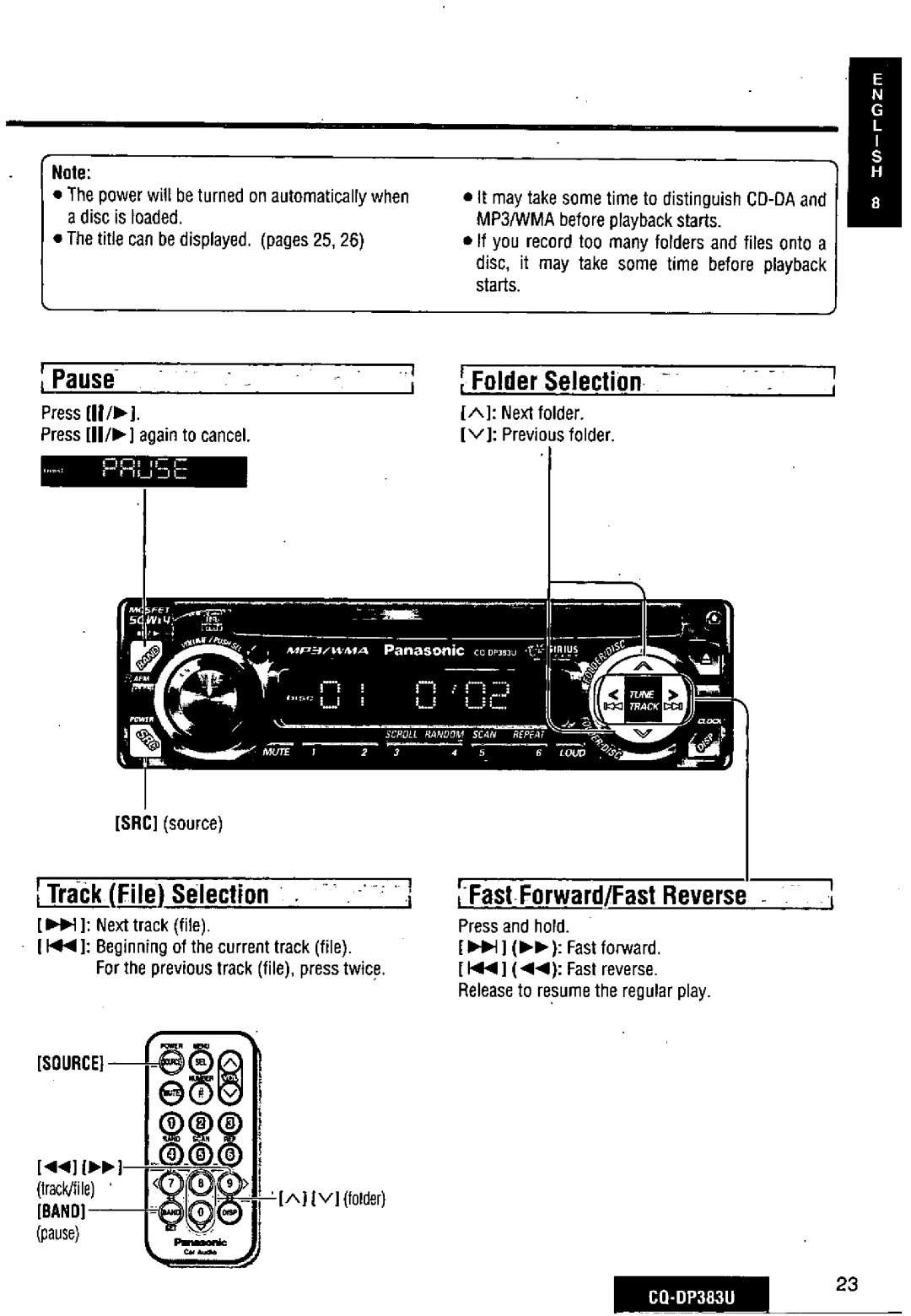 Panasonic CQ-DP383U manual 