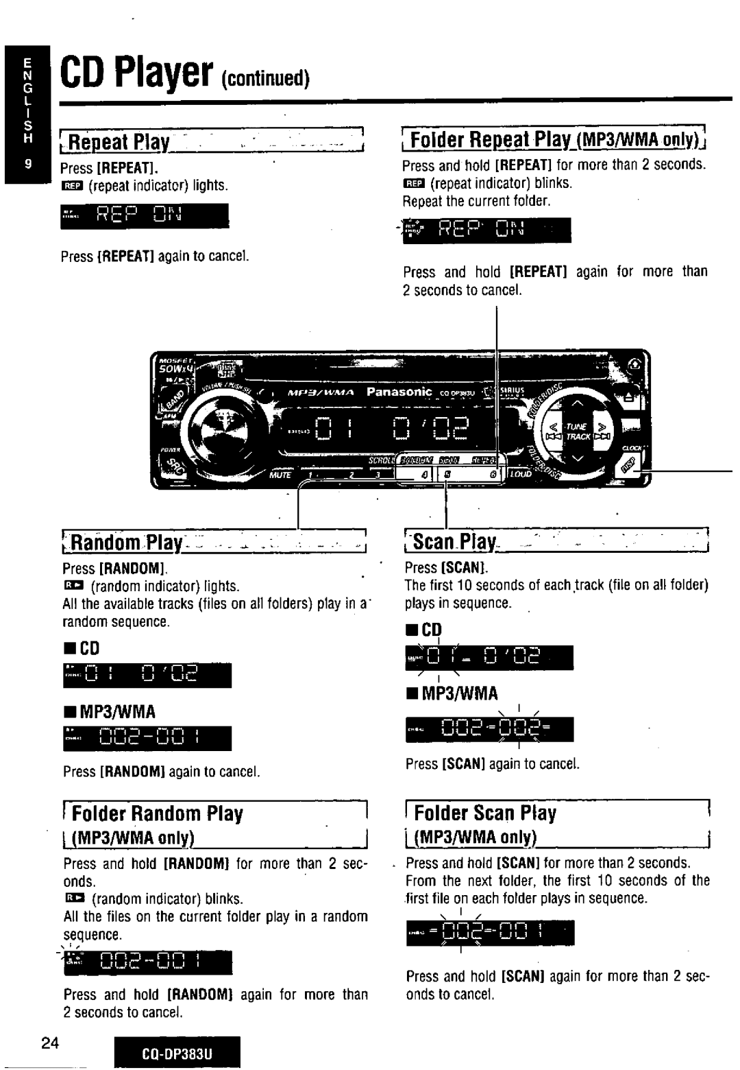 Panasonic CQ-DP383U manual 