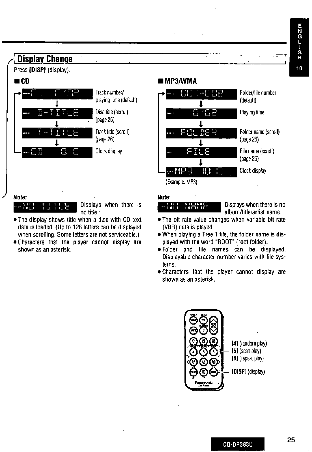 Panasonic CQ-DP383U manual 