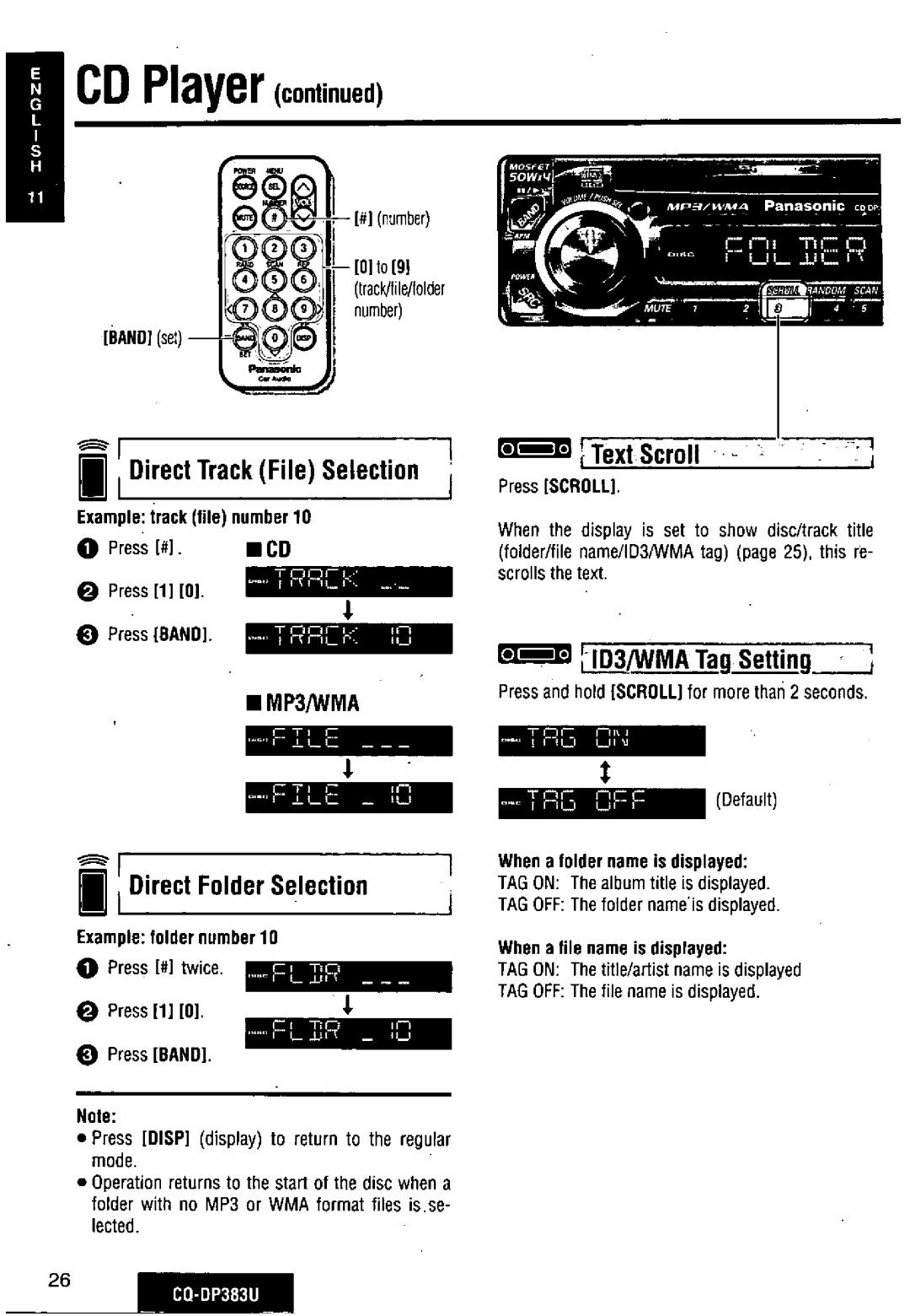 Panasonic CQ-DP383U manual 