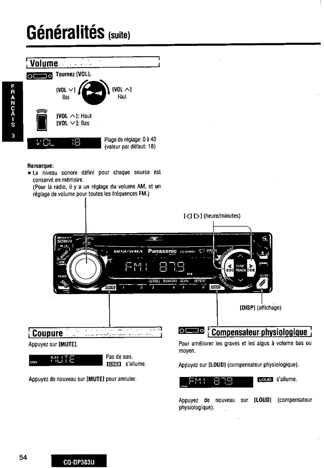 Panasonic CQ-DP383U manual 