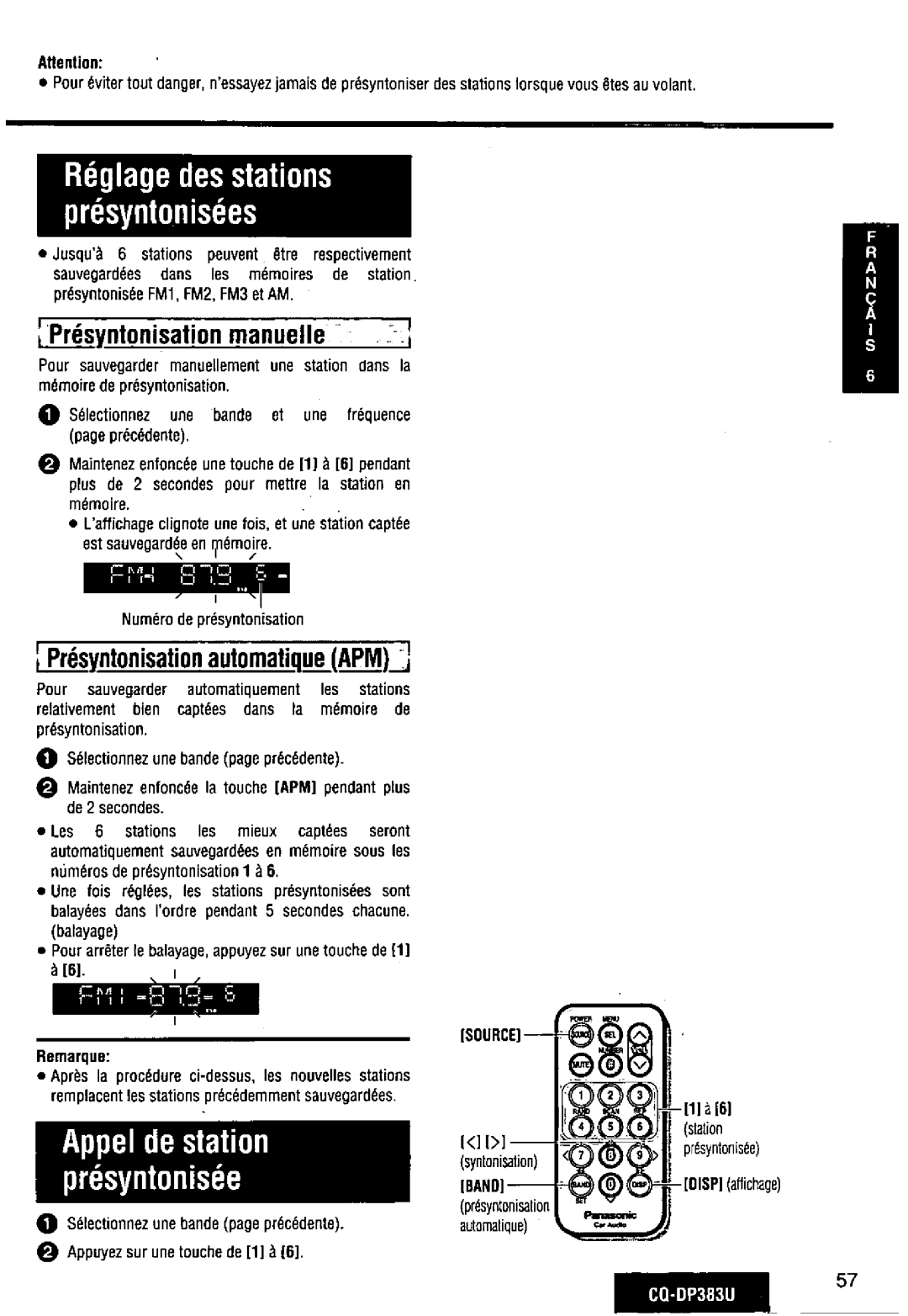 Panasonic CQ-DP383U manual 